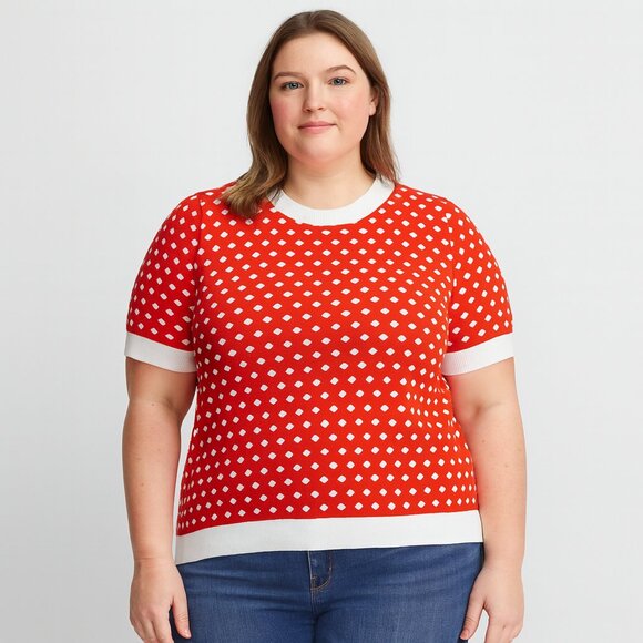 LOFT Red White Polka Dot Short Sleeve Knit Top Blouse Tee T-Shirt Size XL - Picture 1 of 6